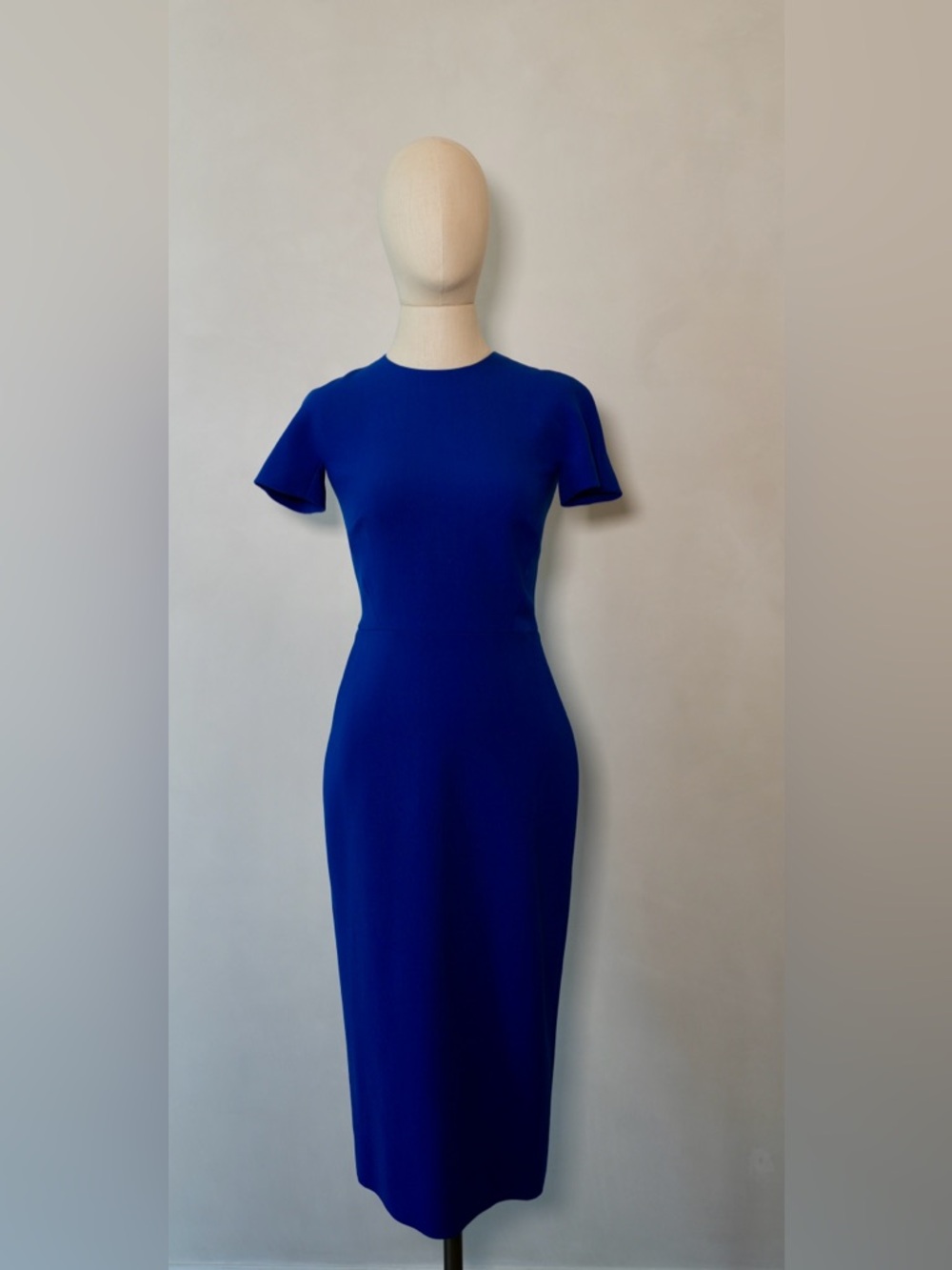 Victoria Beckham Cobalt Blue Short Sleeve Midi Sheath Dress